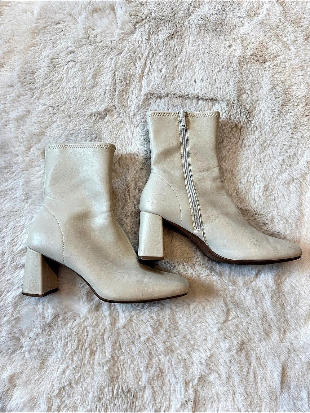 Cream Heeled Ankle Boots US 8
